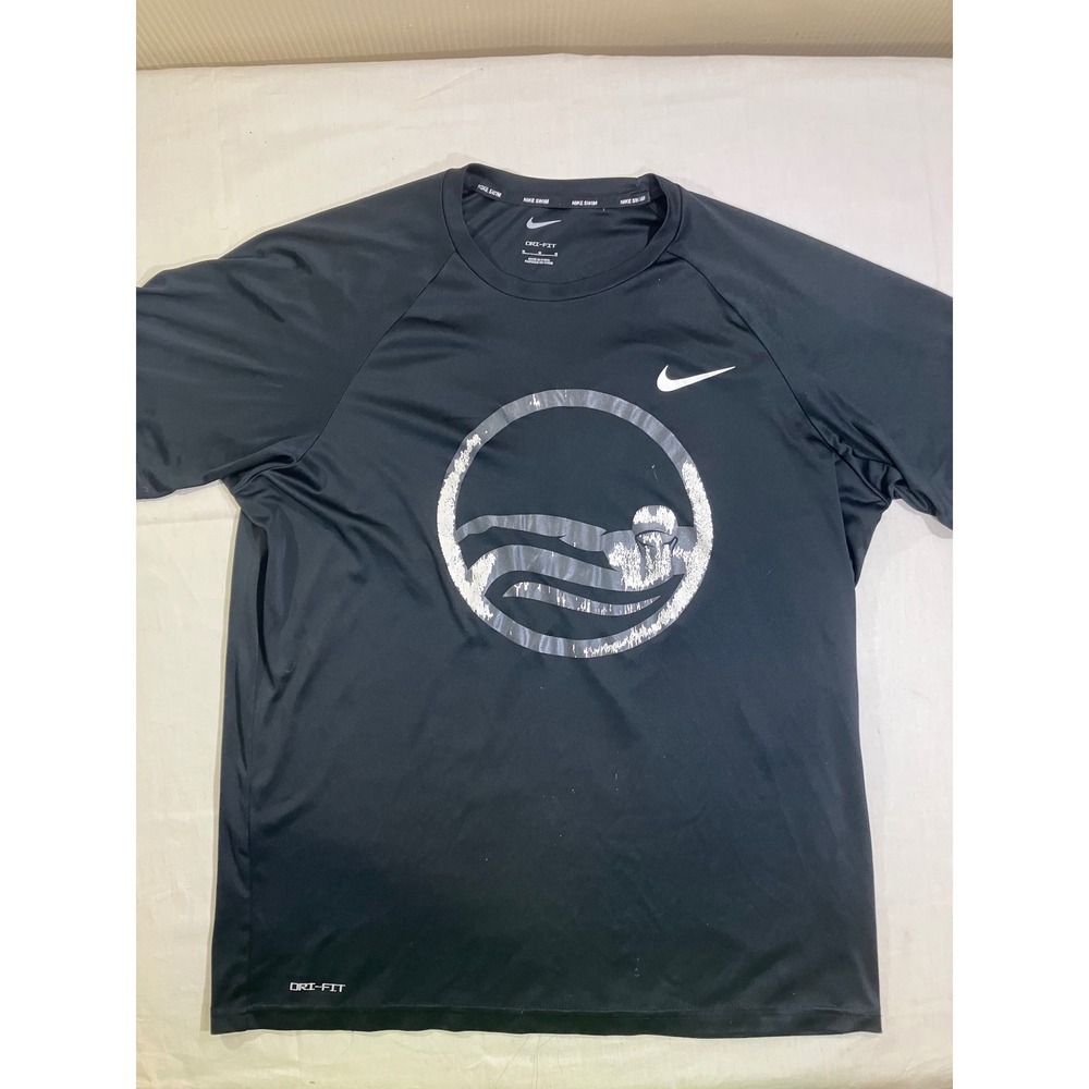 Nike Swim Mens Dri-FIT UPF 40+ Rash Guard Shirt‎ Black Graphic NESSA586 Size M
